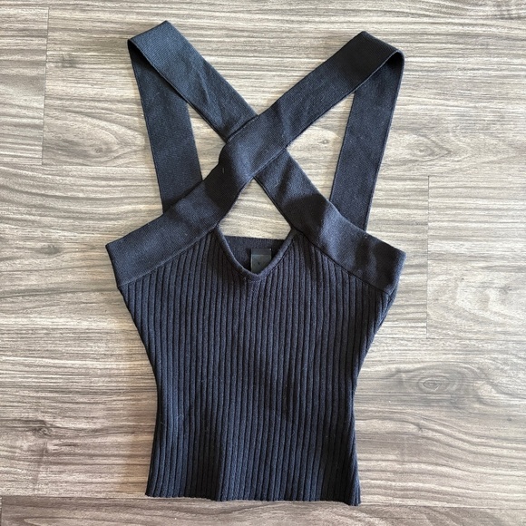 Windsor X Marks The Spot Halter Crop Top Ribbed Black cross neck - Picture 4 of 6